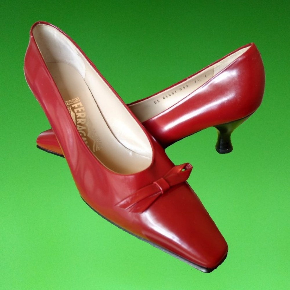 Salvatore Ferragamo Vintage Red Square Toe Heels